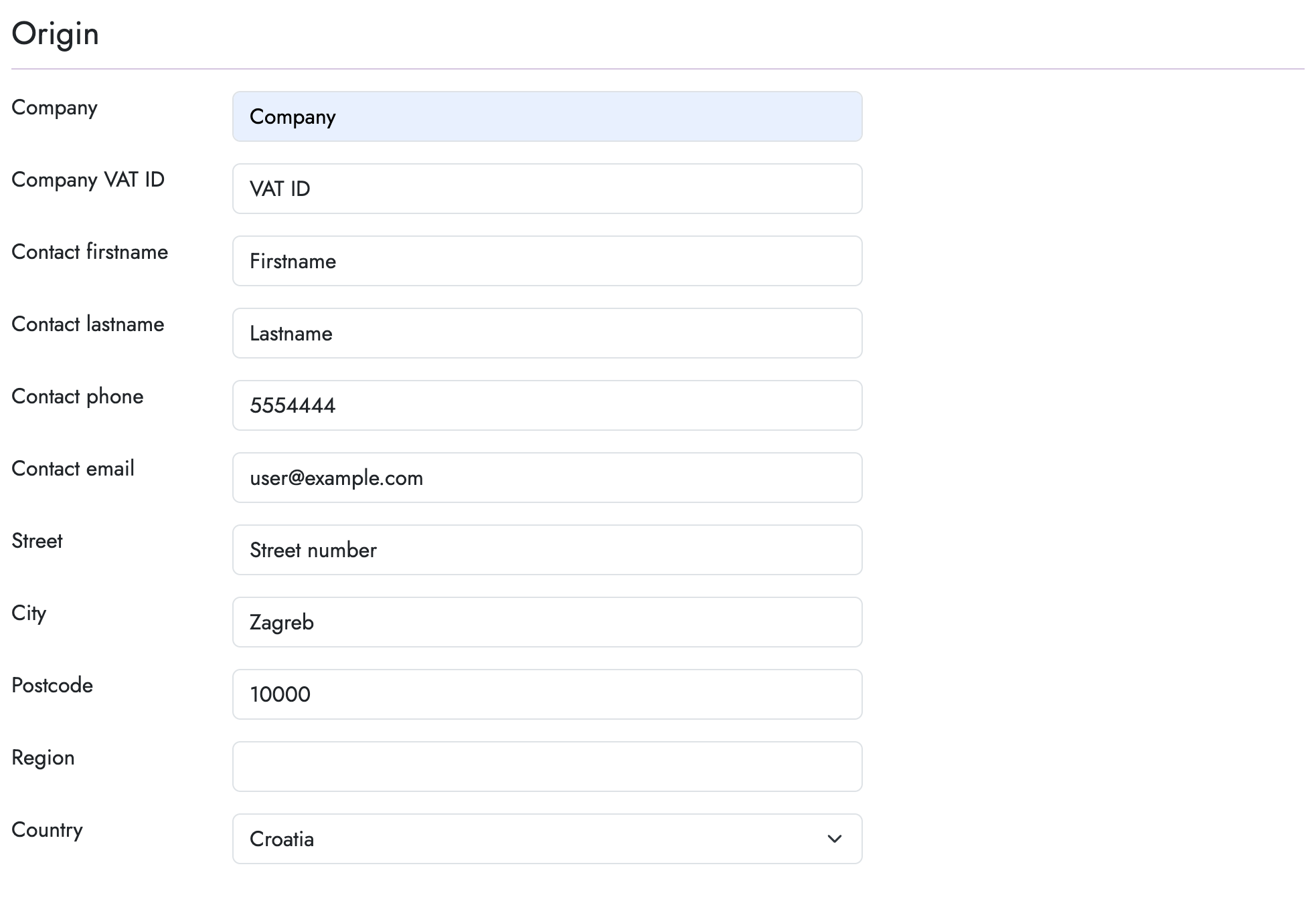 Shipping configuration