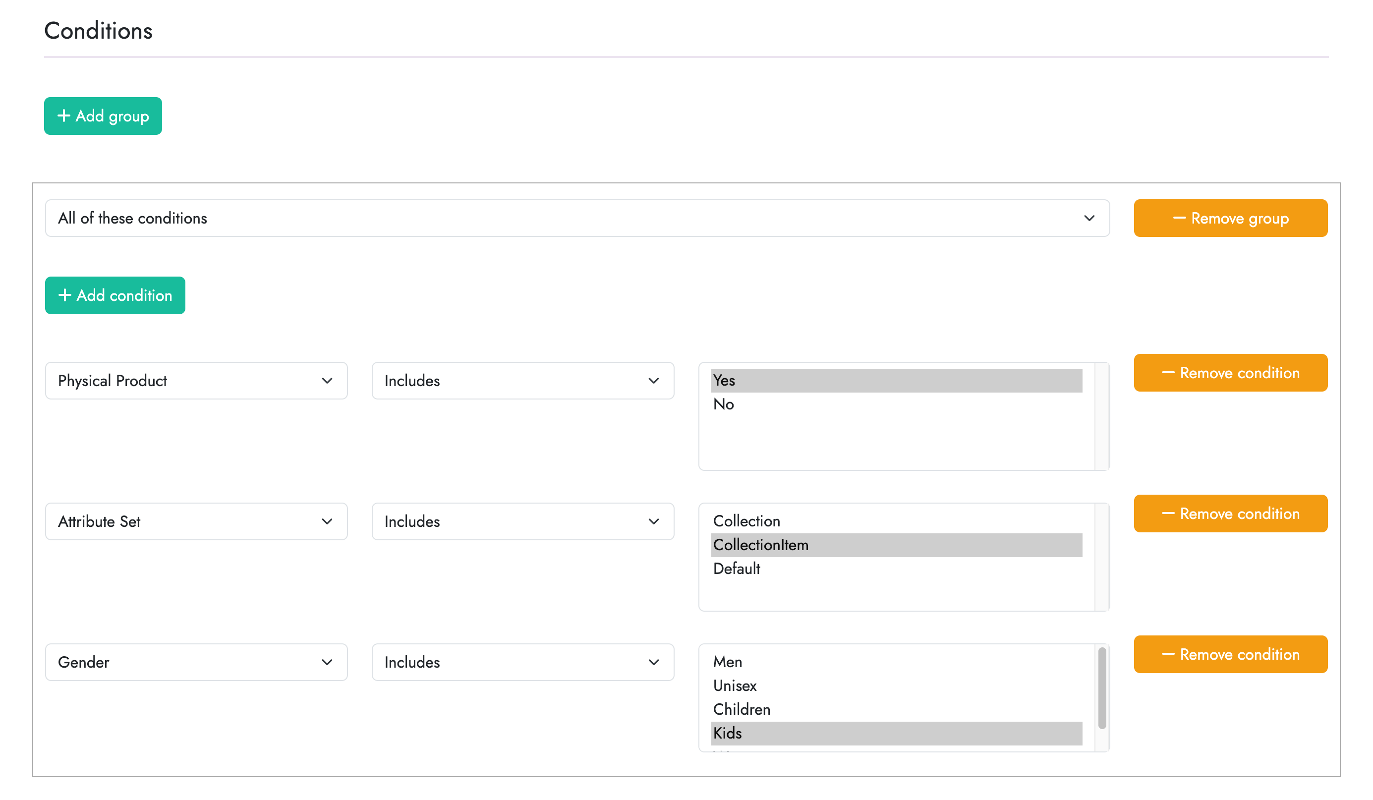 Edit pricing rule conditions